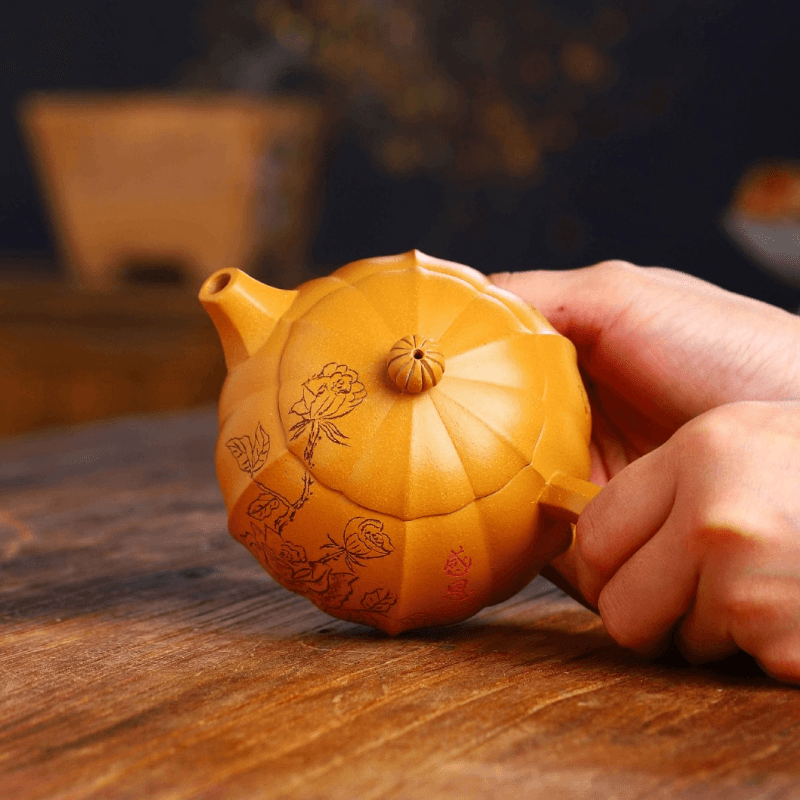 Full Handmade Yixing Zisha Teapot [Rose Xishi] (Xiehuang Duan - 245ml) - YIQIN TEA HOUSE | yiqinteahouse.com | 200-300ml, full handmade zisha teapot, new arrival, teapot, teaware