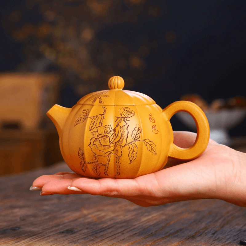 Full Handmade Yixing Zisha Teapot [Rose Xishi] (Xiehuang Duan - 245ml) - YIQIN TEA HOUSE | yiqinteahouse.com | 200-300ml, full handmade zisha teapot, new arrival, teapot, teaware