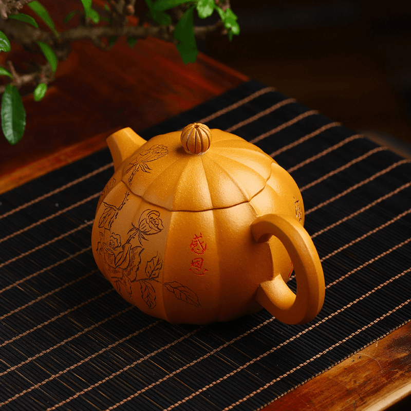 Full Handmade Yixing Zisha Teapot [Rose Xishi] (Xiehuang Duan - 245ml) - YIQIN TEA HOUSE | yiqinteahouse.com | 200-300ml, full handmade zisha teapot, new arrival, teapot, teaware