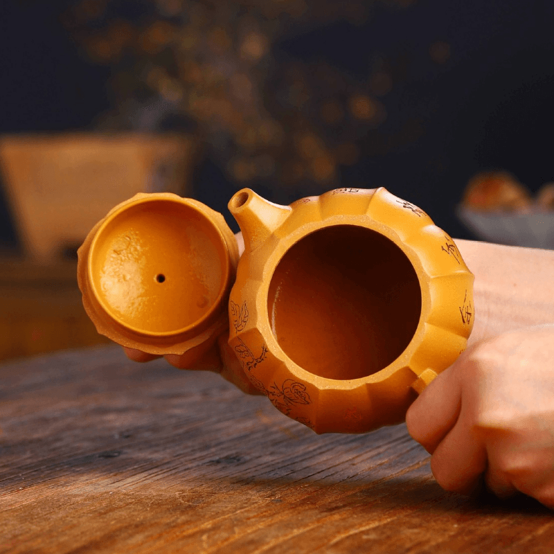 Full Handmade Yixing Zisha Teapot [Rose Xishi] (Xiehuang Duan - 245ml) - YIQIN TEA HOUSE | yiqinteahouse.com | 200-300ml, full handmade zisha teapot, new arrival, teapot, teaware