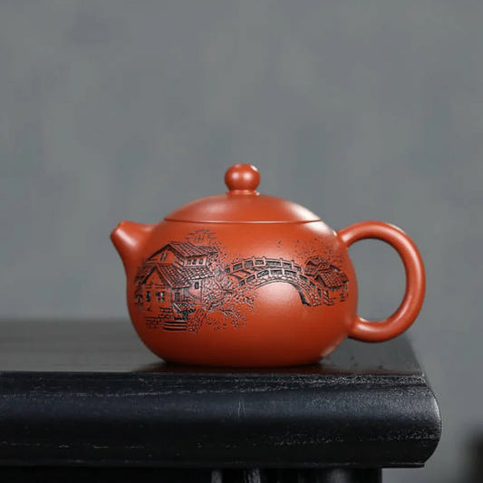 Full Handmade Yixing Zisha Teapot [Yi Jiangnan Xishi Pot] (Dahongpao - 200ml) - YIQIN TEA HOUSE | yiqinteahouse.com | 200-300ml, full handmade zisha teapot, new arrival, teapot, teaware