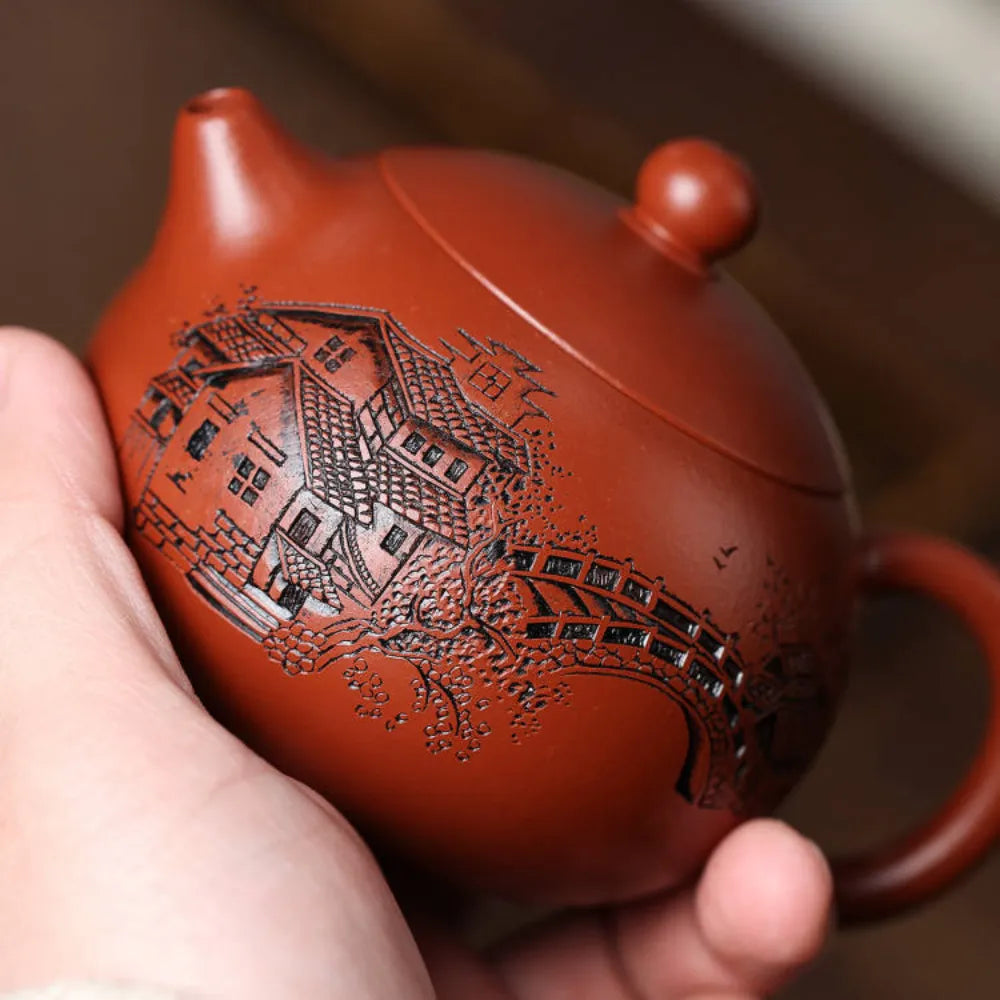 Full Handmade Yixing Zisha Teapot [Yi Jiangnan Xishi Pot] (Dahongpao - 200ml) - YIQIN TEA HOUSE | yiqinteahouse.com | 200-300ml, full handmade zisha teapot, new arrival, teapot, teaware