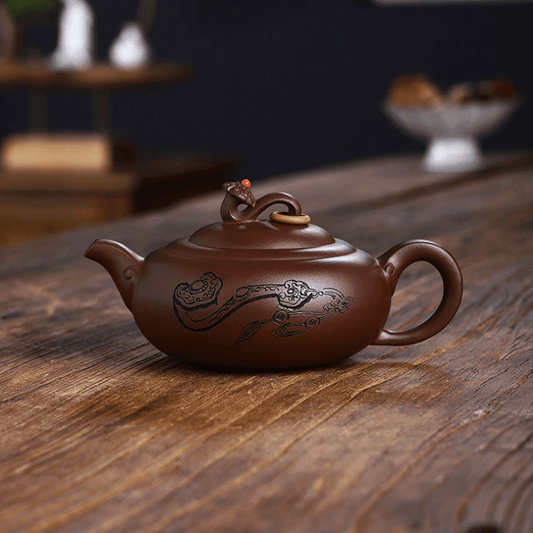 Full Handmade Yixing Purple Clay Teapot [Yu Ruyi] | 全手工宜兴紫砂壶 陈腐石红 [玉如意] - YIQIN TEA HOUSE 一沁茶舍  |  yiqinteahouse.com