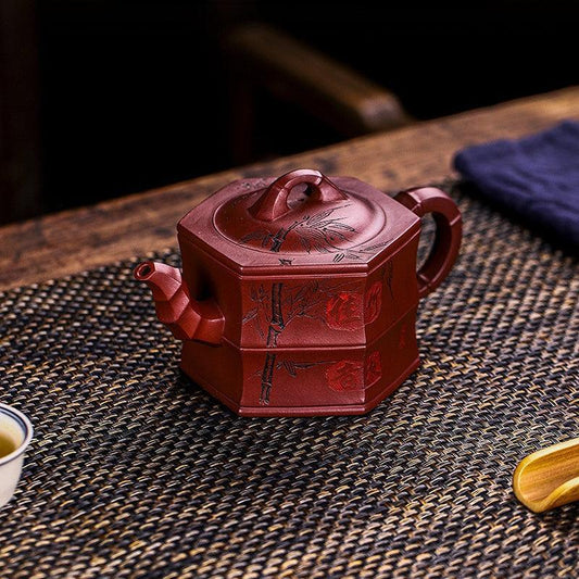 Full Handmade Yixing Purple Clay Teapot [Zhu Yun Mei Xiang] | 全手工宜兴紫砂壶 百目龙血砂 [竹韵梅香] - YIQIN TEA HOUSE 一沁茶舍  |  yiqinteahouse.com