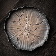 Load image into Gallery viewer, Gilded Ceramic [Lotus Leaf] Tea Tray  | 鎏金铁釉陶瓷 [荷叶] 干泡盘 茶盘 - YIQIN TEA HOUSE 一沁茶舍  |  yiqinteahouse.com

