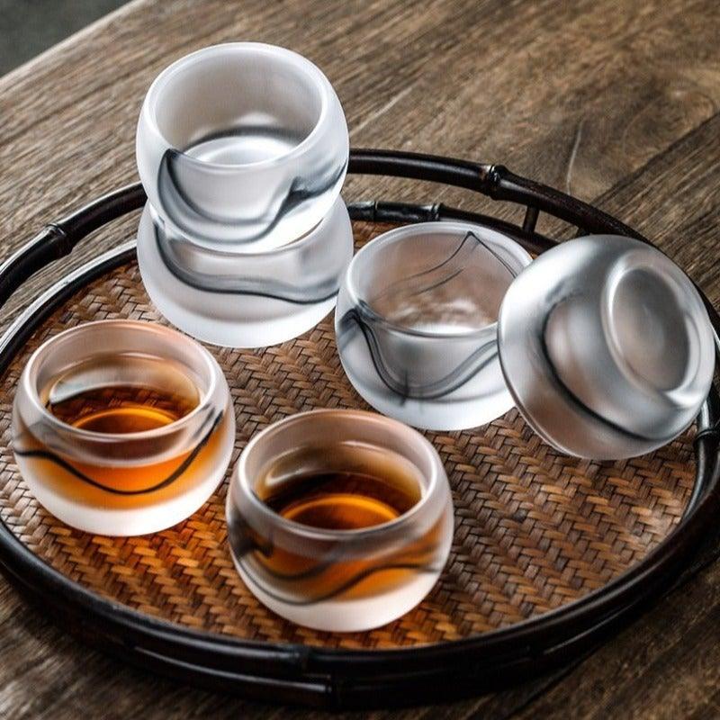 Ink Paint Glass Zhijue Tea Cup/Fair Cup/Gaiwan/Tea Strainer Full Set - YIQIN TEA HOUSE | yiqinteahouse.com | fair cup, gaiwan, tea cup, teaware, teaware set