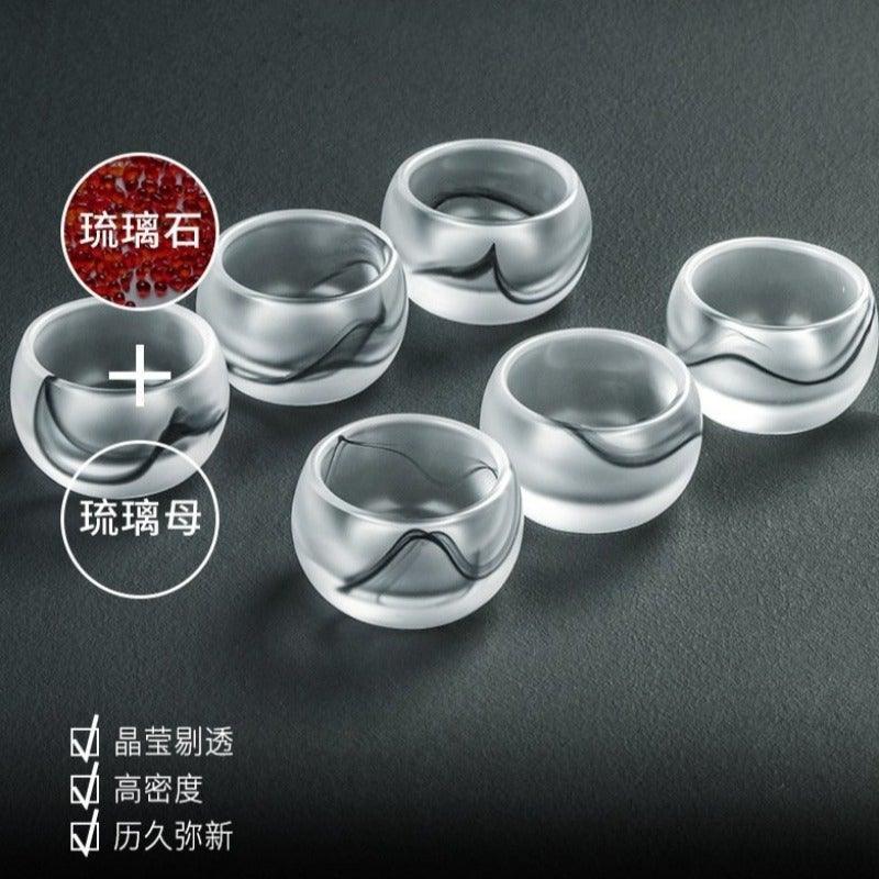 Ink Paint Glass Zhijue Tea Cup/Fair Cup/Gaiwan/Tea Strainer Full Set - YIQIN TEA HOUSE | yiqinteahouse.com | fair cup, gaiwan, tea cup, teaware, teaware set