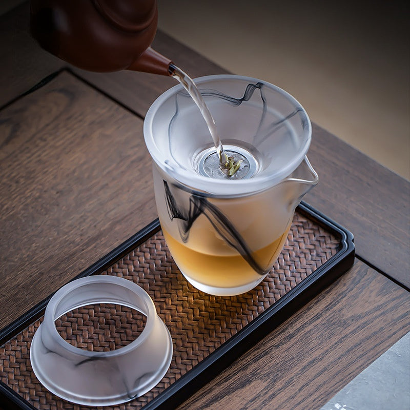 Ink Paint Glass Zhijue Tea Cup/Fair Cup/Gaiwan/Tea Strainer Full Set - YIQIN TEA HOUSE | yiqinteahouse.com | fair cup, gaiwan, tea cup, teaware, teaware set