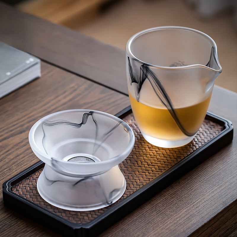 Ink Paint Glass Zhijue Tea Cup/Fair Cup/Gaiwan/Tea Strainer Full Set - YIQIN TEA HOUSE | yiqinteahouse.com | fair cup, gaiwan, tea cup, teaware, teaware set