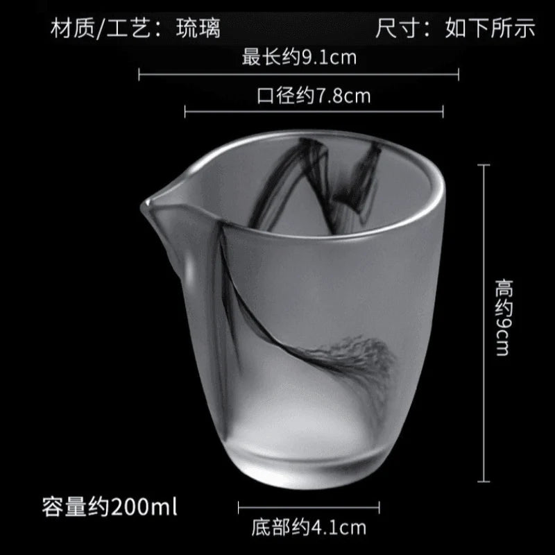 Ink Paint Glass Zhijue Tea Cup/Fair Cup/Gaiwan/Tea Strainer Full Set - YIQIN TEA HOUSE | yiqinteahouse.com | fair cup, gaiwan, tea cup, teaware, teaware set