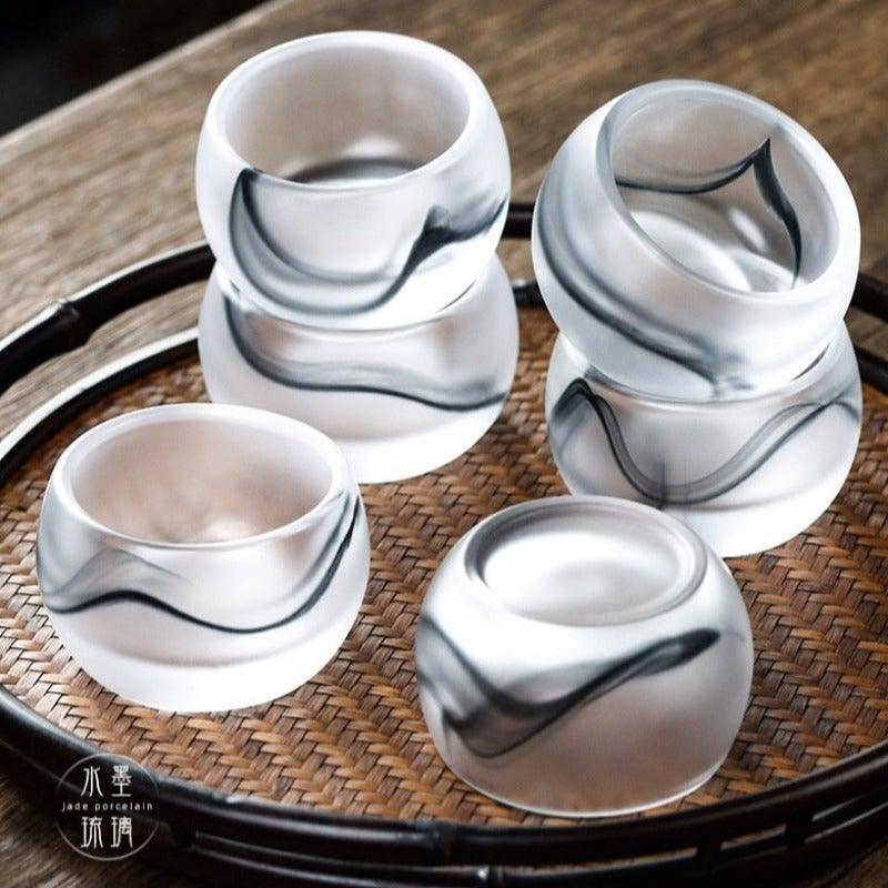 Ink Paint Glass Zhijue Tea Cup/Fair Cup/Gaiwan/Tea Strainer Full Set - YIQIN TEA HOUSE | yiqinteahouse.com | fair cup, gaiwan, tea cup, teaware, teaware set