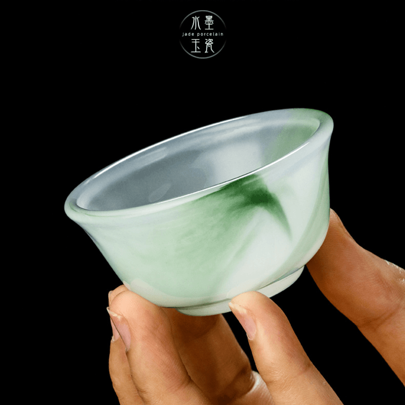 Ink Paint Jade Porcelain/Green Paint Emerald Runyu Tea Cup 30ml - YIQIN TEA HOUSE | yiqinteahouse.com | tea cup, teaware