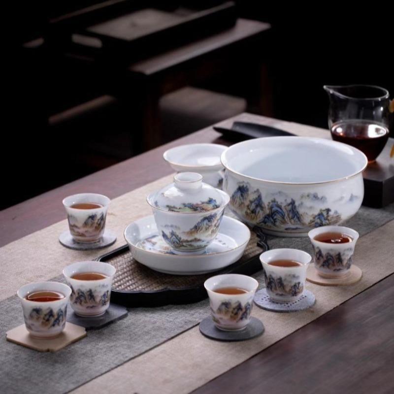 Jingdezhen Qianli Jiangshan Ceramic 12pcs Tea Set - YIQIN TEA HOUSE | yiqinteahouse.com | teaware, teaware set