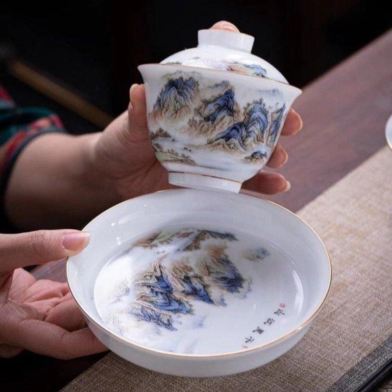 Jingdezhen Qianli Jiangshan Ceramic 12pcs Tea Set - YIQIN TEA HOUSE | yiqinteahouse.com | teaware, teaware set