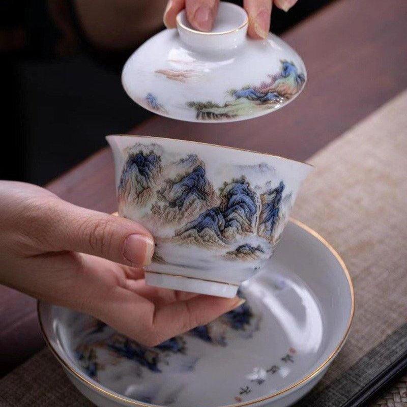 Jingdezhen Qianli Jiangshan Ceramic 12pcs Tea Set - YIQIN TEA HOUSE | yiqinteahouse.com | teaware, teaware set