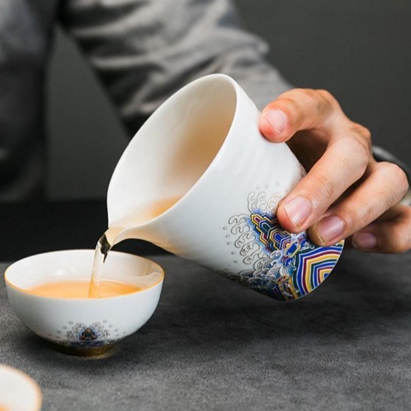 Ceramic Gold Wire Enamel [Haiyan Jiangya] Kungfu Tea Set | 陶瓷金丝珐琅彩 [海水江崖] 功夫茶具套装 - YIQIN TEA HOUSE 一沁茶舍 | yiqinteahouse.com
