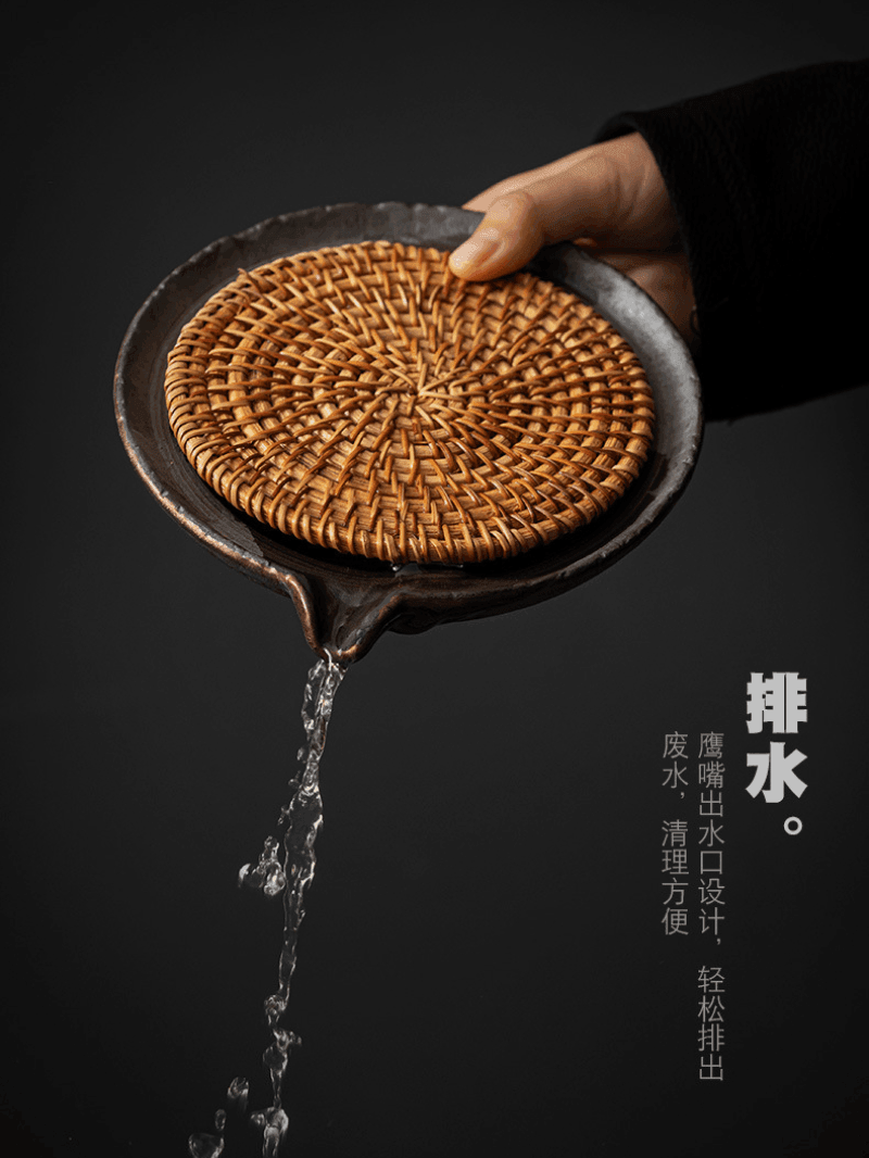 琴》古美術品 唐木黒檀造 煎茶盆 BD724