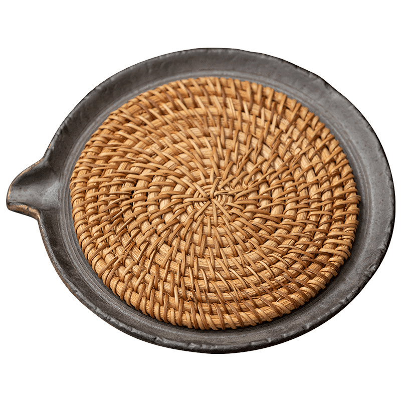 Retro Burn Coarse Pottery Storage Tea Tray (with Rattan Mat) - YIQIN TEA HOUSE | yiqinteahouse.com | tea tray, teaware