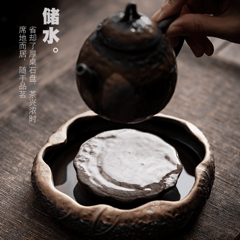 Retro Burn Gilded Ceramic Storage Tea Tray [Lotus Seedpod] | 复古烧 鎏金陶瓷 储水式干泡盘 茶盘 [莲蓬] - YIQIN TEA HOUSE 一沁茶舍  |  yiqinteahouse.com