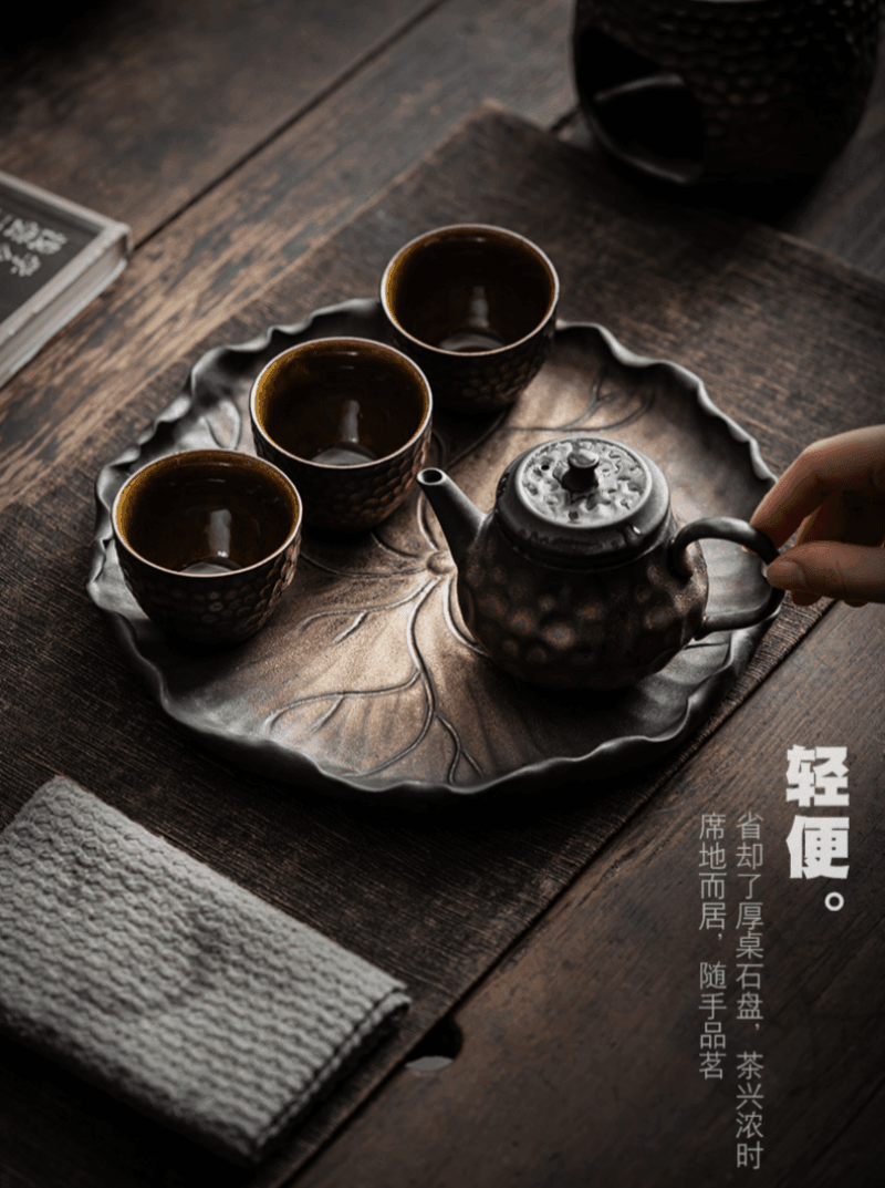 Retro Gilded Ceramic [Lotus Leaf] Tea Tray - YIQIN TEA HOUSE | yiqinteahouse.com | retro gilded, tea tray, teaware