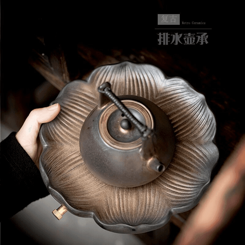 Retro Gilded Ceramic [Lotus] Storage Tea Tray | 复古鎏金陶瓷[莲花 