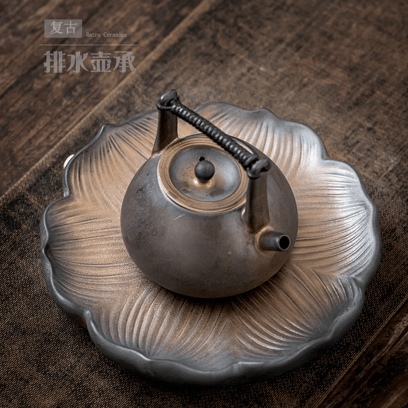 Retro Gilded Ceramic [Lotus] Storage Tea Tray - YIQIN TEA HOUSE | yiqinteahouse.com | retro gilded, tea tray, teaware