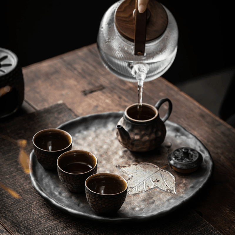 Retro Gilded Ceramic [Maple Leaf] Tea Tray | 复古鎏金铁釉陶瓷 [枫叶] 干泡盘 茶盘 - YIQIN TEA HOUSE 一沁茶舍  |  yiqinteahouse.com