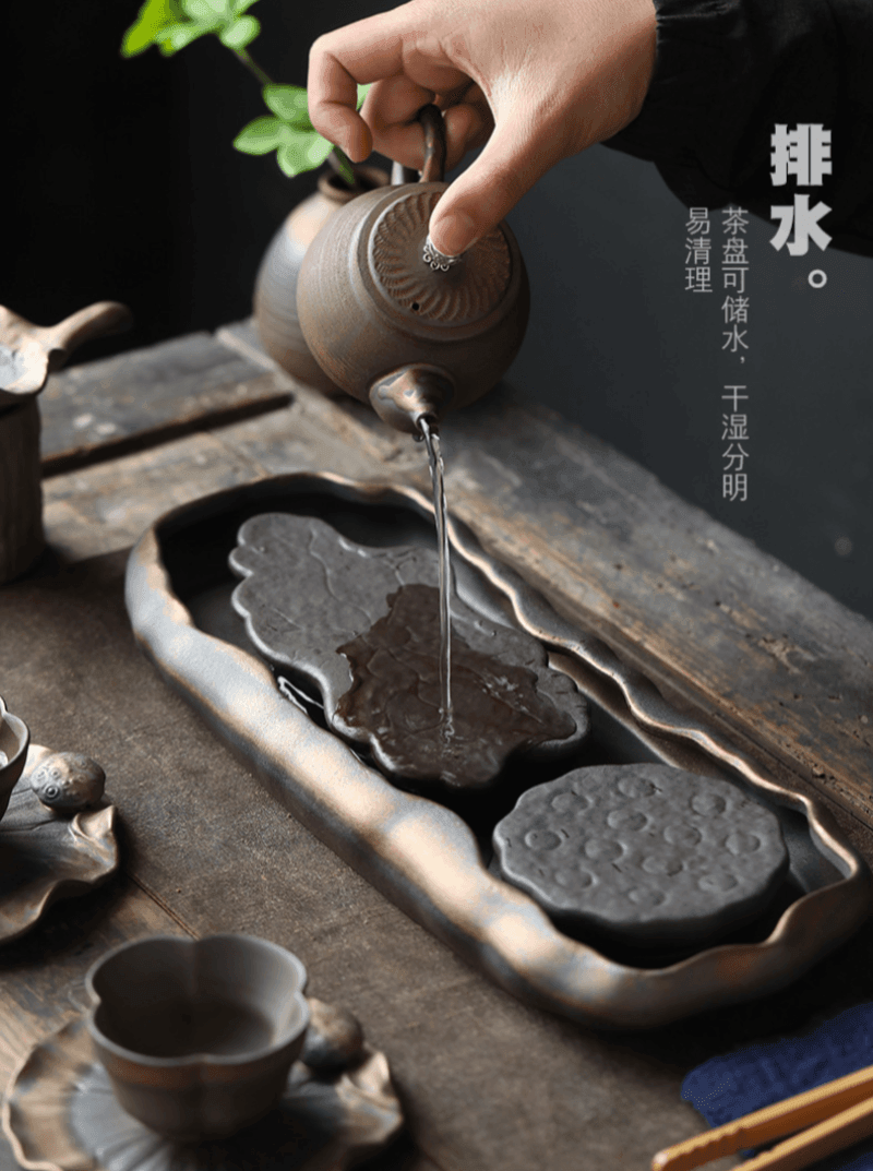 Retro Gilded Ceramic Storage Tea Tray [Lotus Seedpod] - YIQIN TEA HOUSE | yiqinteahouse.com | retro gilded, tea tray, teaware