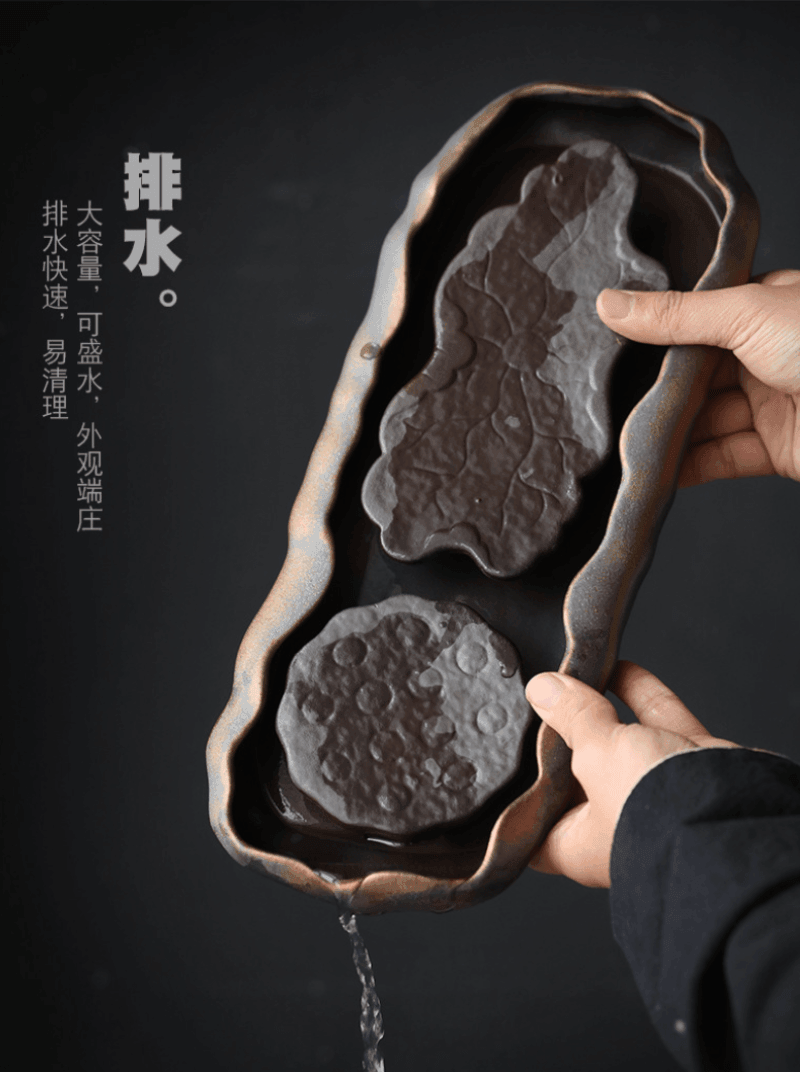 Retro Gilded Ceramic Storage Tea Tray [Lotus Seedpod] - YIQIN TEA HOUSE | yiqinteahouse.com | retro gilded, tea tray, teaware