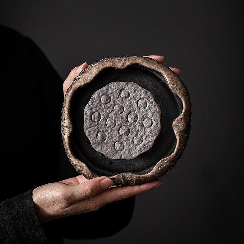 Retro Gilded Ceramic Storage Tea Tray [Lotus Seedpod] - YIQIN TEA HOUSE | yiqinteahouse.com | retro gilded, tea tray, teaware