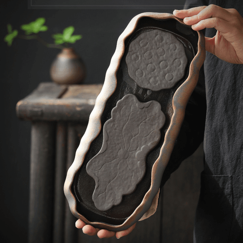 Retro Gilded Ceramic Storage Tea Tray [Lotus Seedpod] - YIQIN TEA HOUSE | yiqinteahouse.com | retro gilded, tea tray, teaware