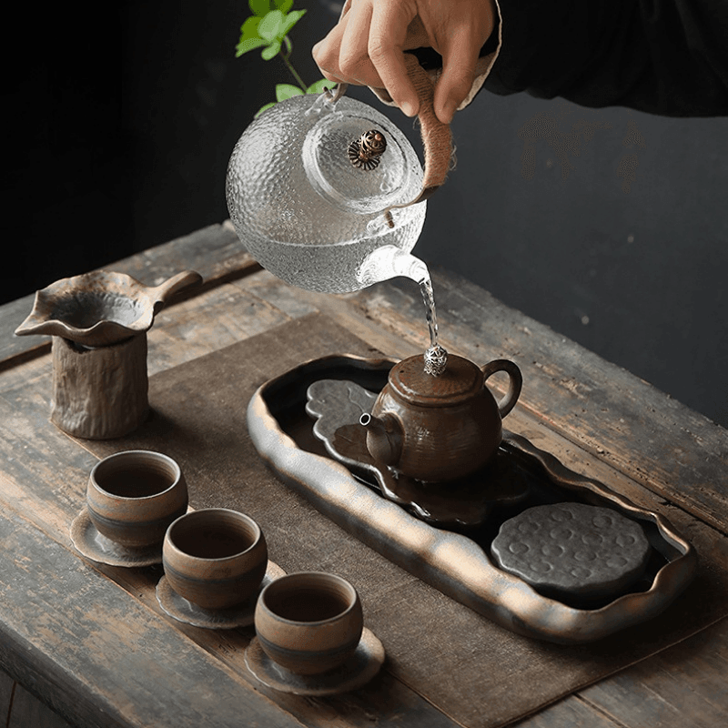 Retro Gilded Ceramic Storage Tea Tray [Lotus Seedpod] - YIQIN TEA HOUSE | yiqinteahouse.com | retro gilded, tea tray, teaware