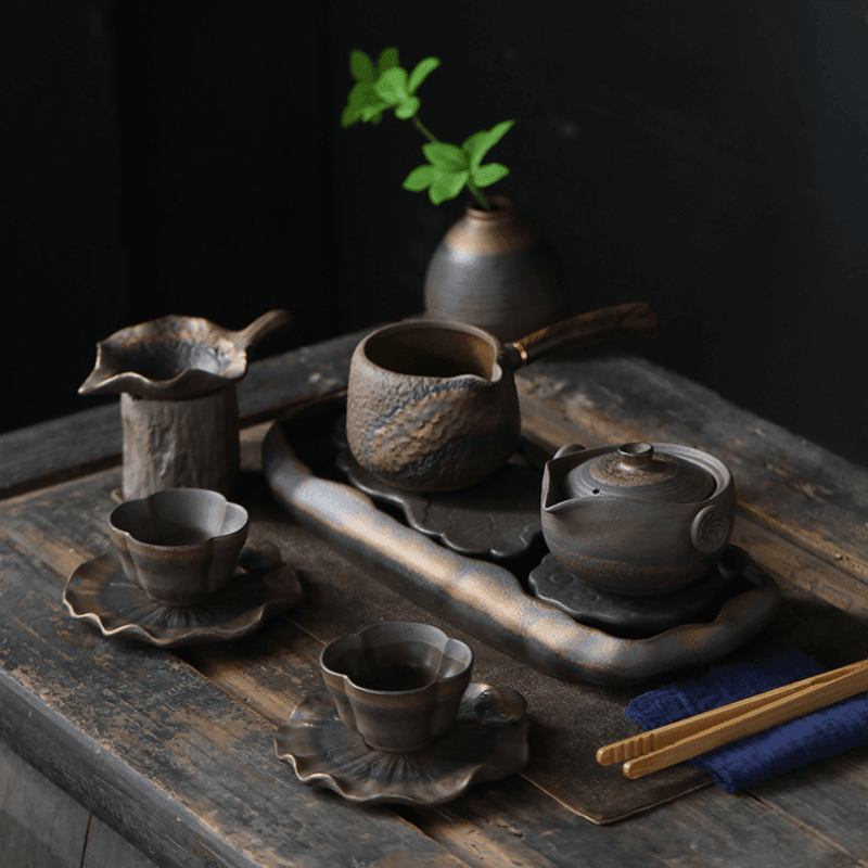 Retro Gilded Ceramic Storage Tea Tray [Lotus Seedpod] - YIQIN TEA HOUSE | yiqinteahouse.com | retro gilded, tea tray, teaware