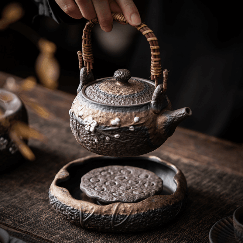 Retro Gilded Ceramic Storage Tea Tray [Lotus Seedpod] - YIQIN TEA HOUSE | yiqinteahouse.com | retro gilded, tea tray, teaware