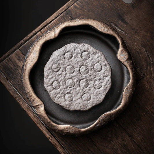 Retro Gilded Ceramic Storage Tea Tray [Lotus Seedpod] - YIQIN TEA HOUSE | yiqinteahouse.com | retro gilded, tea tray, teaware