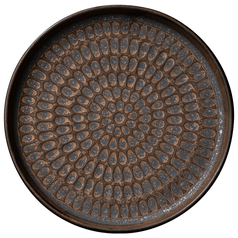 Retro Gilded Round Ceramic Tea Tray - YIQIN TEA HOUSE | yiqinteahouse.com | retro gilded, tea tray, teaware