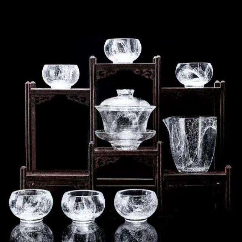 Snowflake Crystal Glass Tea Cup / Fair Cup / Gaiwan / Full Set - YIQIN TEA HOUSE | yiqinteahouse.com | tea cup, teaware