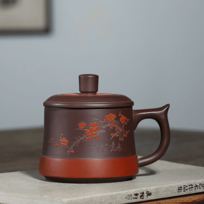 Yixing Purple Clay Tea Mug [Dark Fragrance] | 宜兴紫砂手绘 [暗香] 盖杯 - YIQIN TEA HOUSE 一沁茶舍  |  yiqinteahouse.com