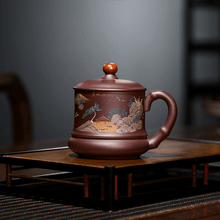 Load image into Gallery viewer, Yixing Purple Clay Tea Mug [Good Luck] | 宜兴紫砂泥绘山水 [鸿运当头] 盖杯 - YIQIN TEA HOUSE 一沁茶舍  |  yiqinteahouse.com
