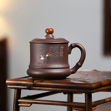 Load image into Gallery viewer, Yixing Purple Clay Tea Mug [Good Luck] | 宜兴紫砂泥绘 [鸿运当头] 盖杯 - YIQIN TEA HOUSE 一沁茶舍  |  yiqinteahouse.com
