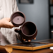 Load image into Gallery viewer, Yixing Purple Clay Tea Mug [Good Luck] | 宜兴紫砂泥绘山水 [鸿运当头] 盖杯 - YIQIN TEA HOUSE 一沁茶舍  |  yiqinteahouse.com
