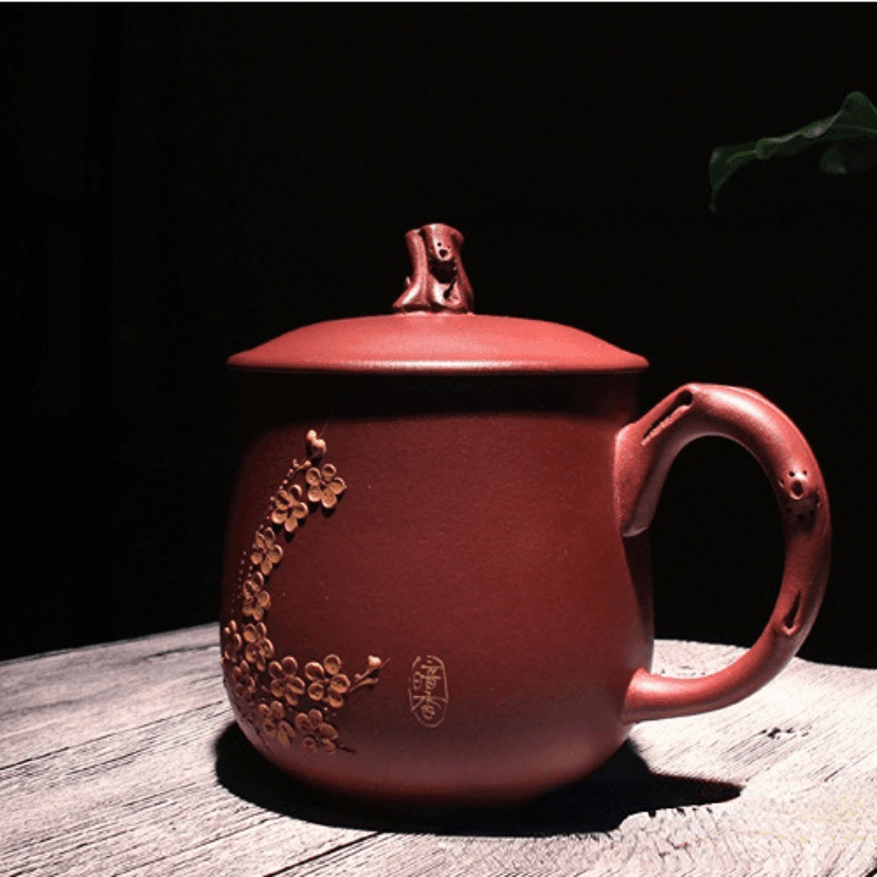 Yixing Purple Clay Tea Mug [Plum Blossom] | 宜兴紫砂手绘 [暗香梅花] 盖杯 - YIQIN TEA HOUSE 一沁茶舍  |  yiqinteahouse.com