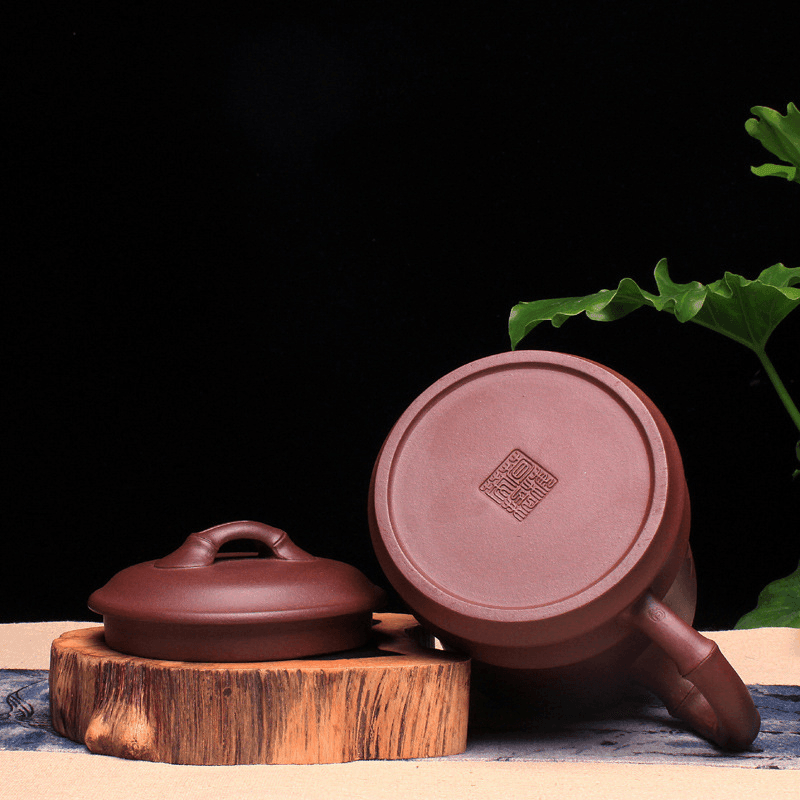 Yixing Purple Clay Tea Mug [Qingfeng Bamboo] | 宜兴紫砂泥绘 [清风竹段] 盖杯 - YIQIN TEA HOUSE 一沁茶舍  |  yiqinteahouse.com