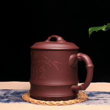 将图片加载到图库查看器，Yixing Purple Clay Tea Mug [Qingfeng Bamboo] | 宜兴紫砂泥绘 [清风竹段] 盖杯 - YIQIN TEA HOUSE 一沁茶舍  |  yiqinteahouse.com
