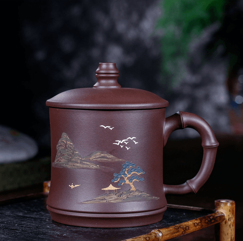 Yixing Purple Clay Tea Mug [Shanshui] | 宜兴紫砂泥绘 [山水] 盖杯 - YIQIN TEA HOUSE 一沁茶舍  |  yiqinteahouse.com