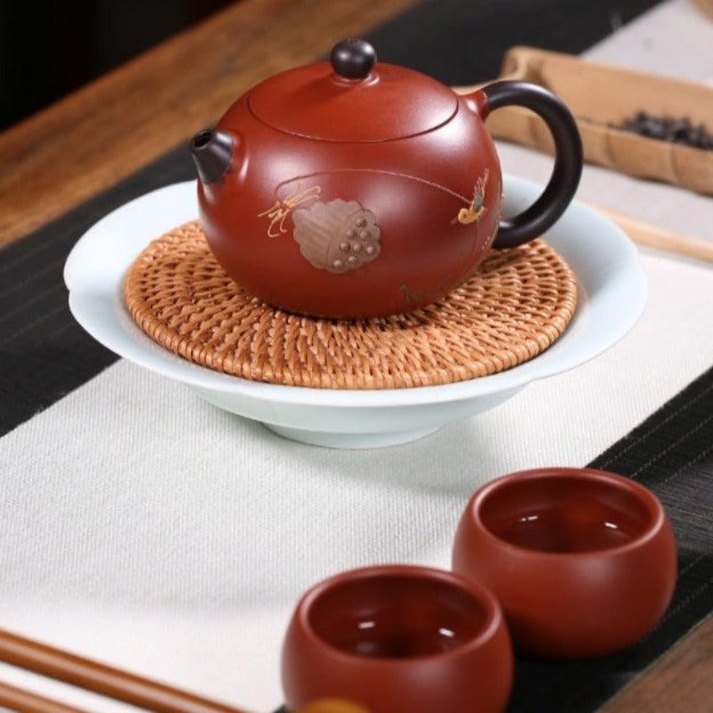 Yixing Purple Clay Teapot [Bi-color Xishi] | 宜兴紫砂壶 原矿朱泥大红袍 [双色西施壶] 200ml - YIQIN TEA HOUSE 一沁茶舍  |  yiqinteahouse.com
