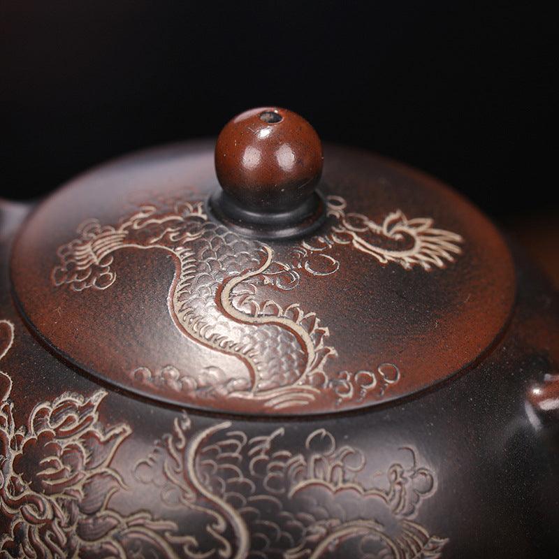Yixing Purple Clay Teapot [Dragon Xishi] | 宜兴紫砂壶 原矿钦州泥 [龙纹西施] 200ml - YIQIN TEA HOUSE 一沁茶舍  |  yiqinteahouse.com