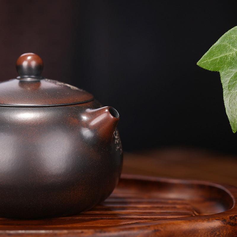 Yixing Purple Clay Teapot [Dragon Xishi] | 宜兴紫砂壶 原矿钦州泥 [龙纹西施] 200ml - YIQIN TEA HOUSE 一沁茶舍  |  yiqinteahouse.com
