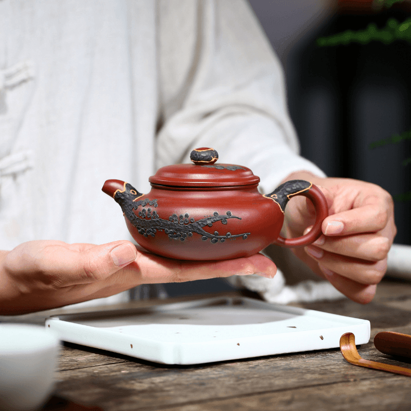 Yixing Purple Clay Teapot [Pine Needle Antique] | 宜兴紫砂壶 原矿大红袍 [松针仿古] - YIQIN TEA HOUSE 一沁茶舍  |  yiqinteahouse.com