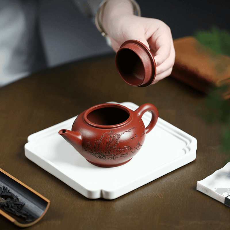 Yixing Purple Clay Teapot [Shan Jing Shui Ping] | 宜兴紫砂壶 原矿大红袍 [山景水平] - YIQIN TEA HOUSE 一沁茶舍  |  yiqinteahouse.com